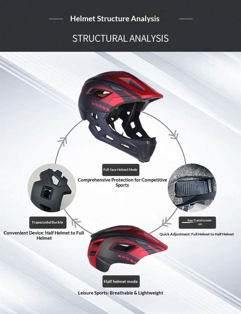 Full Face Helmet With Detachable Chin And Tail Light For Kids_voghion.com
