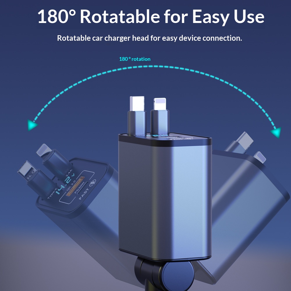 Car Charger Super Multi-Function Cigarette Lighter One-to-Four Retractable Cable PD Fast Charging Mobile Phone Adapter_voghion.com