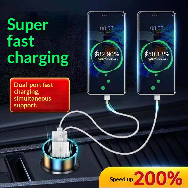 New Super Fast One-to-Two Flash Charging Cigarette Lighter Adapter Plug Dual USB Car Charger For Phones_voghion.com