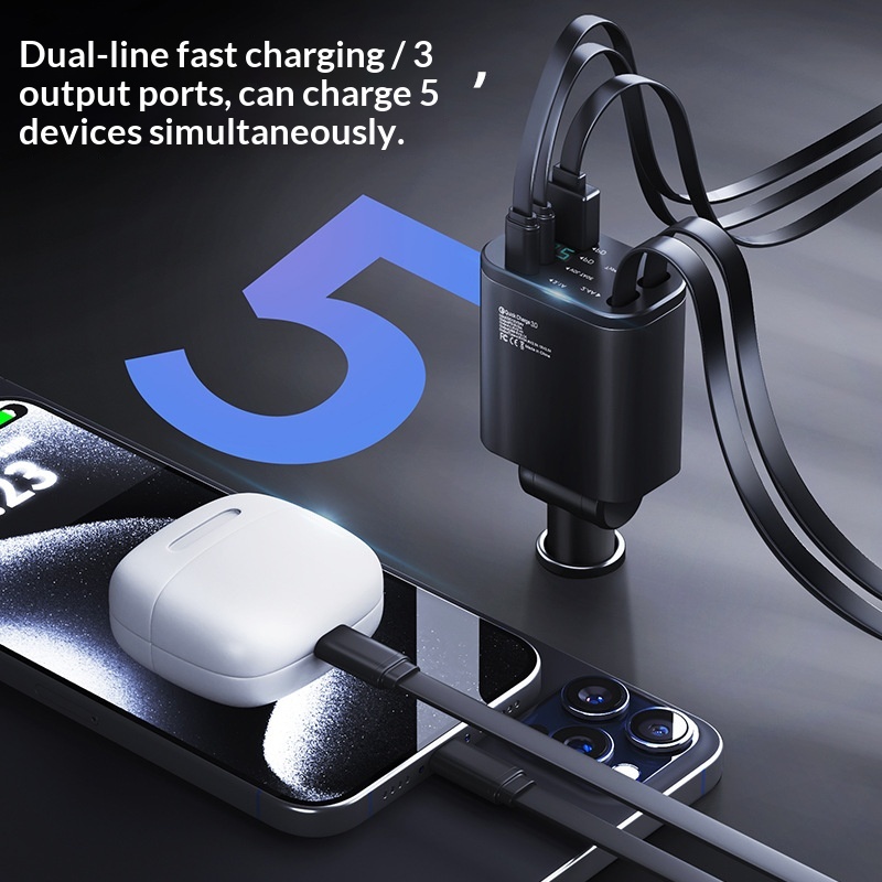 Premium With Super Fast Charging, One-to-five Cigarette Lighter Adapter, One-to-two Car Charger_voghion.com