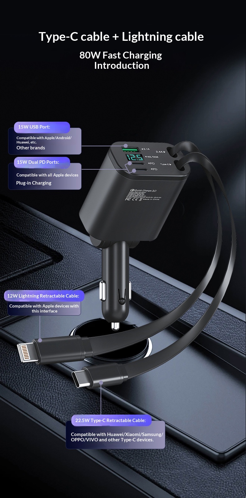 Premium Fast Charging Car Cigarette Lighter Adapter 1 To 5 Splitter_voghion.com