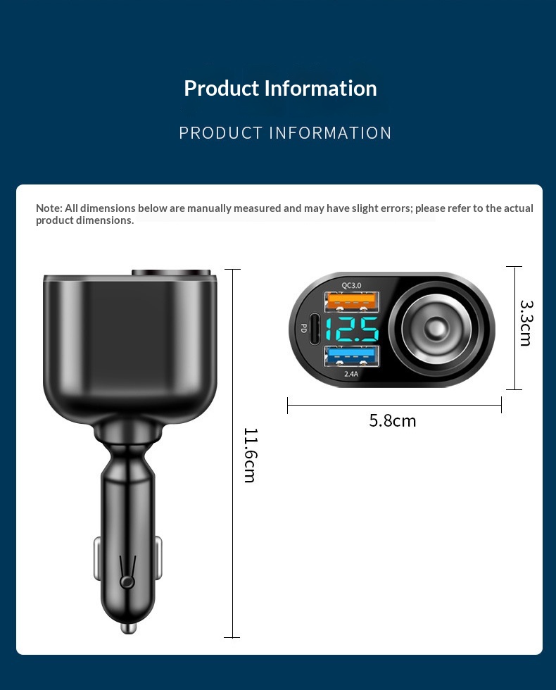Auto oplader met dubbele usb type-c en digitaal display_voghion.com