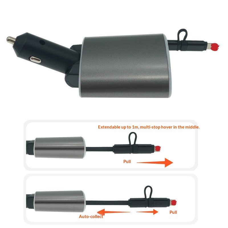 New Car Charger Fast Charging Socket 3-in-1 Retractable Cable Cigarette Lighter 35W Super Conversion Plug_voghion.com