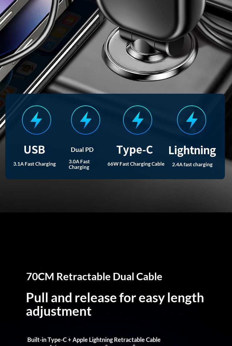 Adattatore multifunzione per caricabatterie da auto con presa accendisigari per ricarica super rapida del telefono cellulare._voghion.com