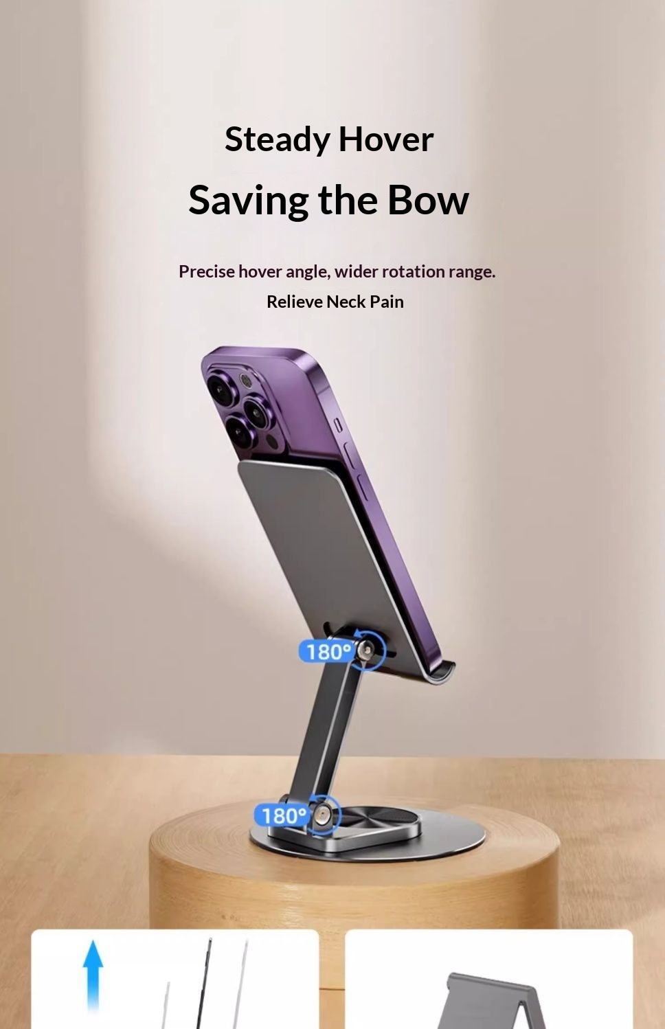 Supporto da tavolo in metallo girevole, pieghevole e regolabile in altezza per telefono e tablet, modello 2025, nuovo e pratico._voghion.com
