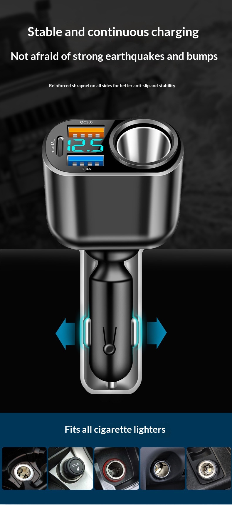 Auto oplader met dubbele usb type-c en digitaal display_voghion.com