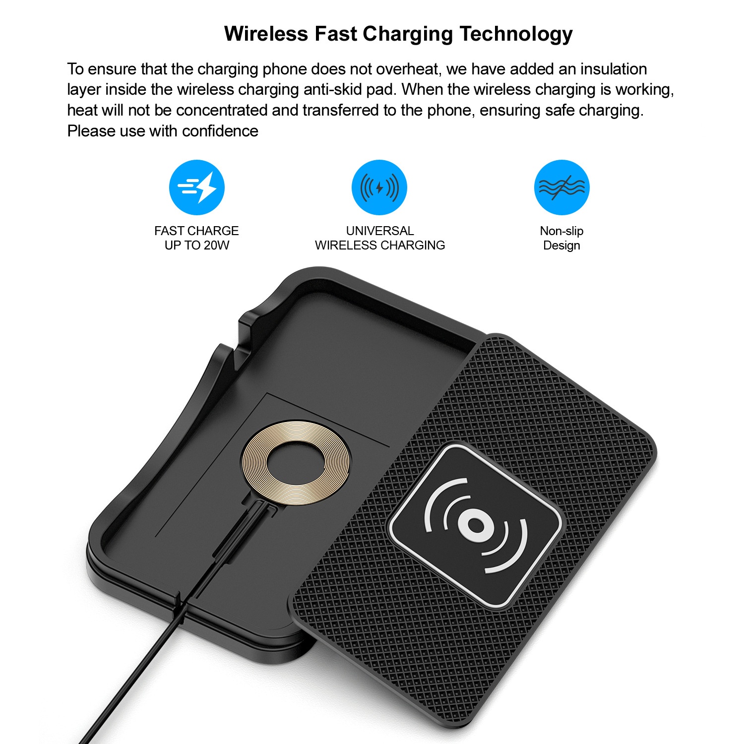 Caricabatterie wireless auto con tappetino antiscivolo telefono_voghion.com
