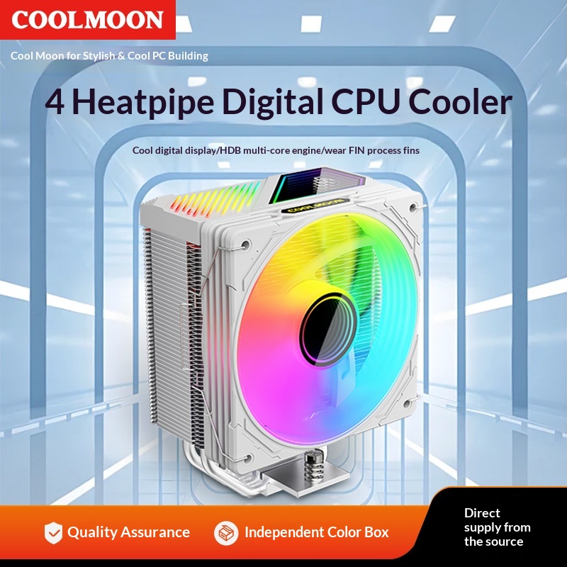 Coolmoon Computer Digital 4 Copper Tube Radiator ARGB Synchronized Temperature Display Multi-Platform AMD Tower CPU Fan_voghion.com