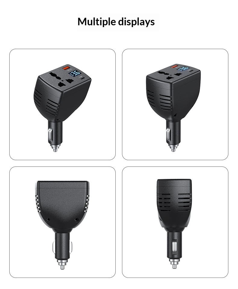 Caricabatterie ad alta potenza da 150 W, ricarica super rapida, multifunzione con display digitale della tensione, inverter per auto._voghion.com
