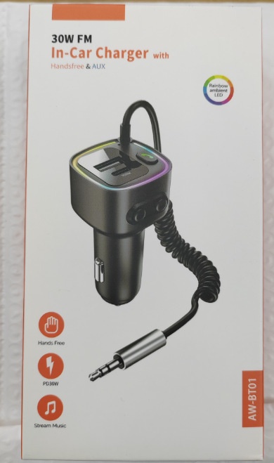 Bluetooth Fm Transmitter Car Charger With Audio Cable 2-in-1_voghion.com