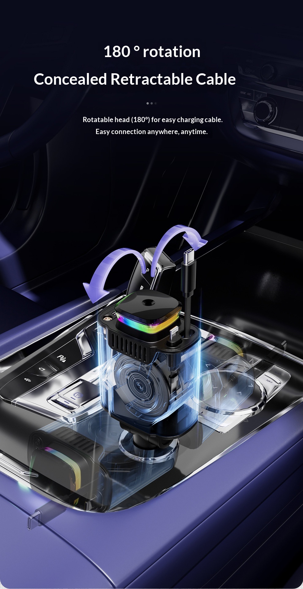 Multifunktionel biloplader med stemningslys og duftspreder_voghion.com