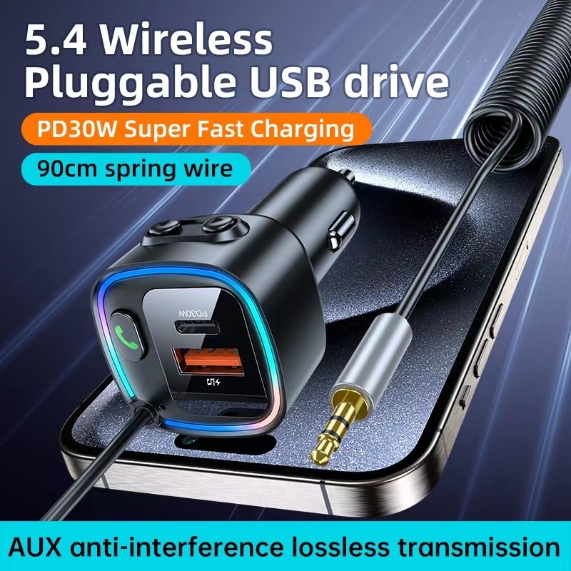 Bluetooth FM Charger With Audio Cable 2-in-1 Cross-Border E-commerce Hot Item Car Fast_voghion.com