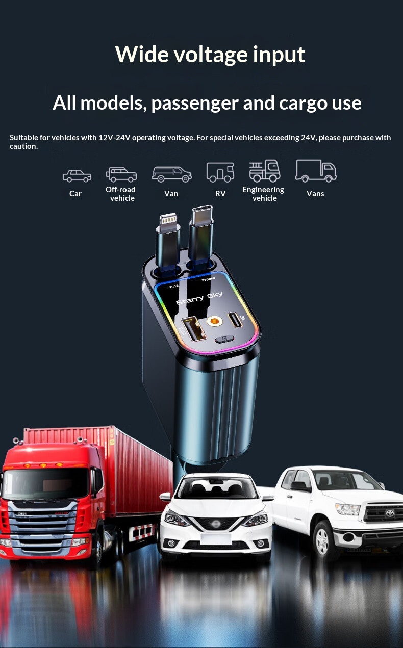 Starry Sky Car Charger 120w Super Fast With Retractable Cable_voghion.com