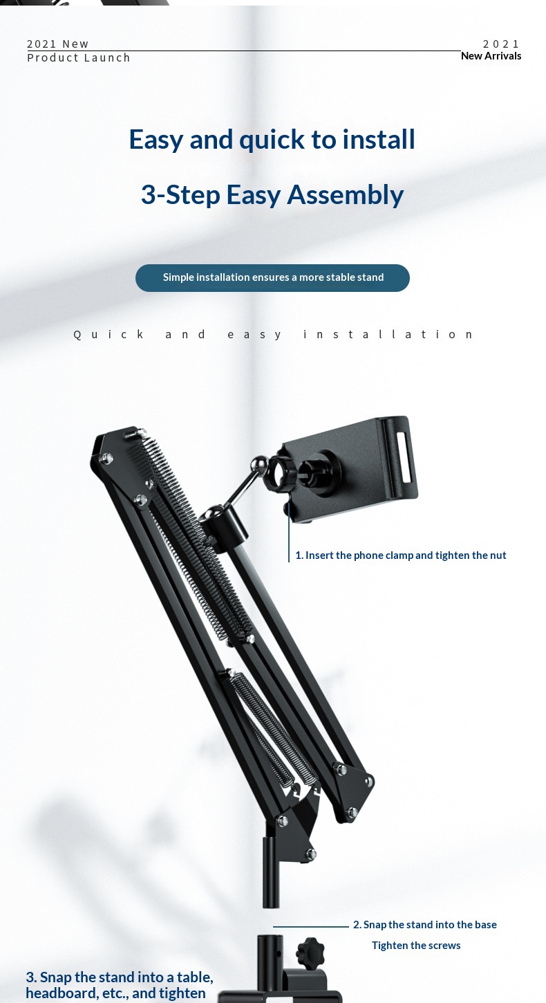 Adjustable Tablet And Phone Bedside Stand For Hands-free Viewing_voghion.com