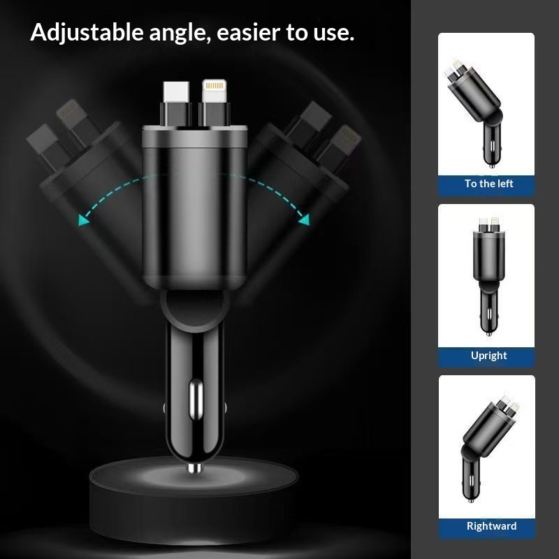 Car Charger Retractable Cable Super Fast Charging 2025 New Model One-to-Two Cigarette Lighter 120W Compatible With_voghion.com