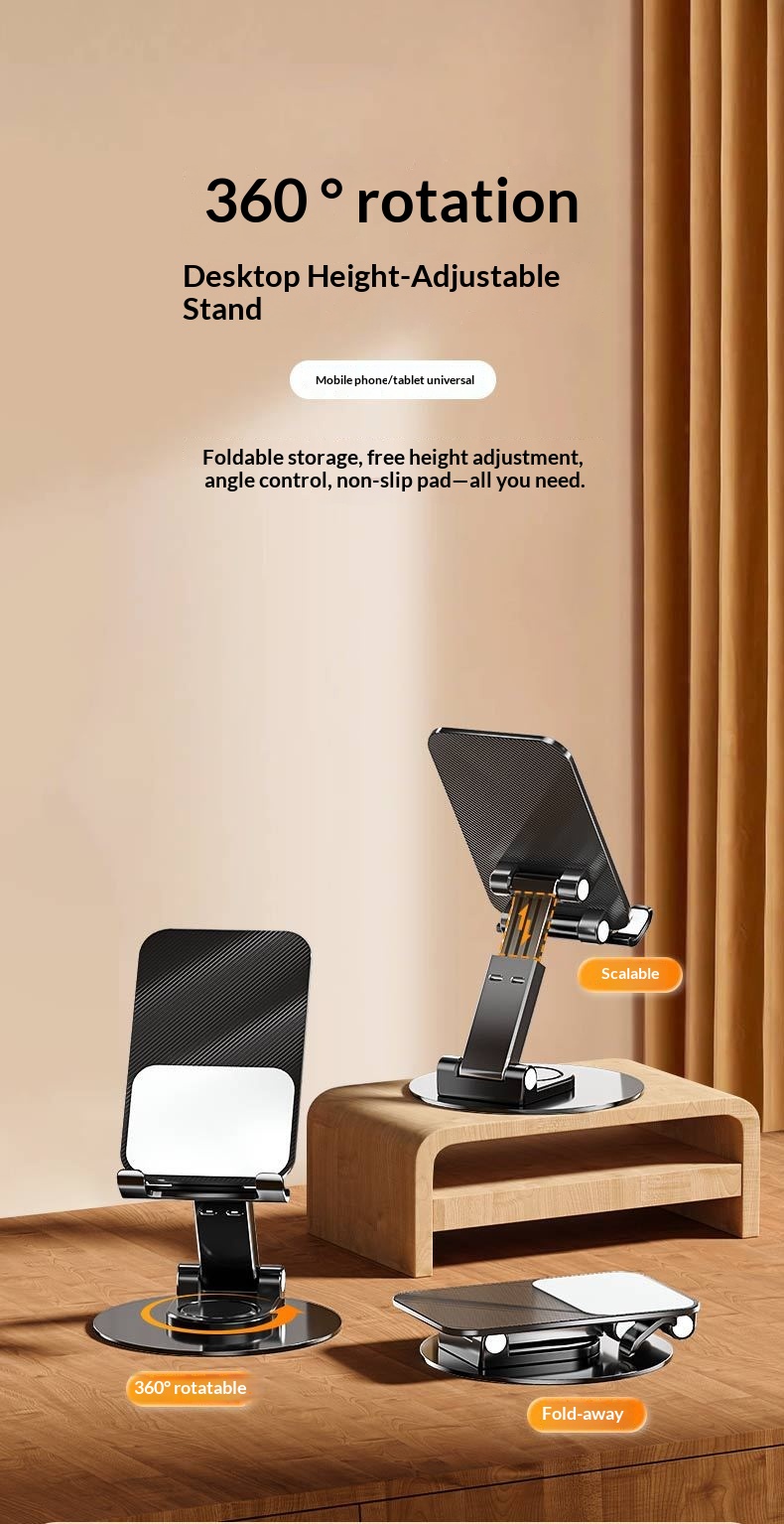 New Rotating Aluminum Alloy Desktop Tablet Live Streaming Phone Online Class Multi-Functional Folding Stand_voghion.com
