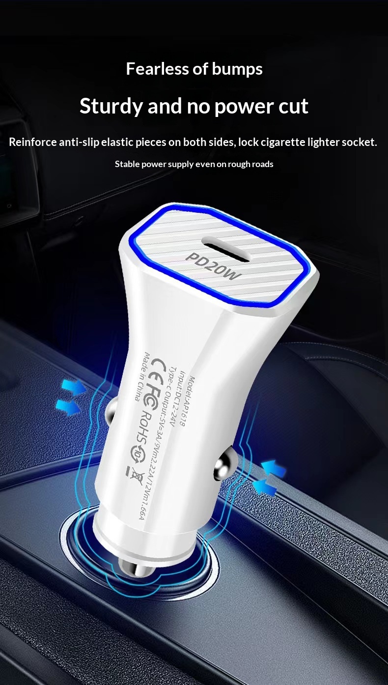 Caricabatterie da auto transfrontaliero a doppia porta PD Type-C e porta USB singola, con connettore di ricarica rapida multifunzione da 38W/20W._voghion.com