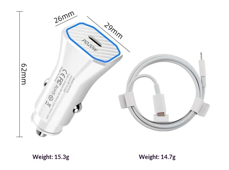 Caricabatterie da auto transfrontaliero a doppia porta PD Type-C e porta USB singola, con connettore di ricarica rapida multifunzione da 38W/20W._voghion.com