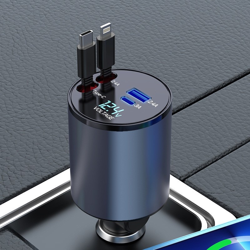 Neues Kfz-Ladegerät aus Metall mit 100 W Schnellladefunktion und einziehbarem Kabel für den Zigarettenanzünder_voghion.com