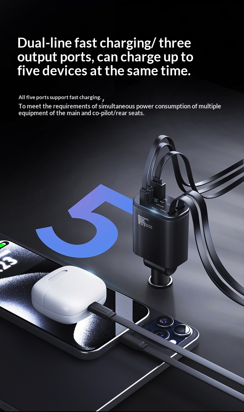 Premium Fast Charging Car Cigarette Lighter Adapter 1 To 5 Splitter_voghion.com