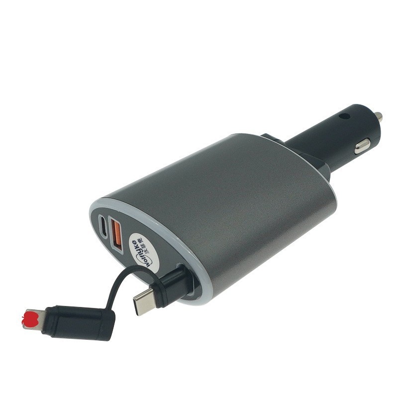 New Car Charger Fast Charging Socket 3-in-1 Retractable Cable Cigarette Lighter 35W Super Conversion Plug_voghion.com