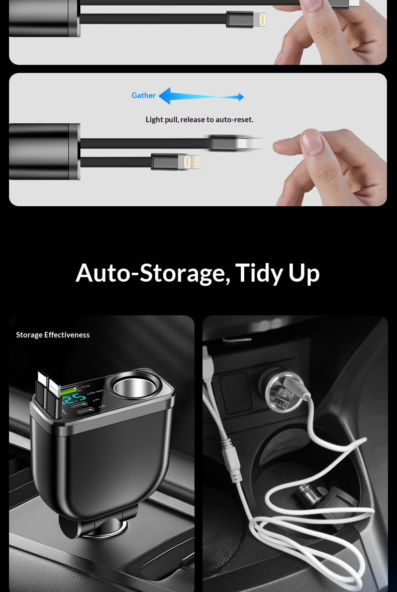 Adattatore multifunzione per caricabatterie da auto con presa accendisigari per ricarica super rapida del telefono cellulare._voghion.com