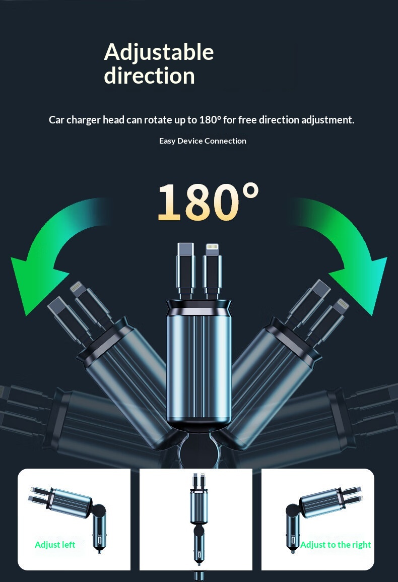 Starry Sky Car Charger 120w Super Fast With Retractable Cable_voghion.com