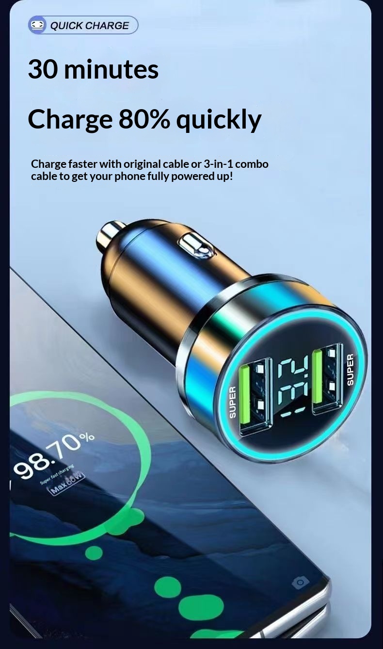 New Super Fast One-to-Two Flash Charging Cigarette Lighter Adapter Plug Dual USB Car Charger For Phones_voghion.com