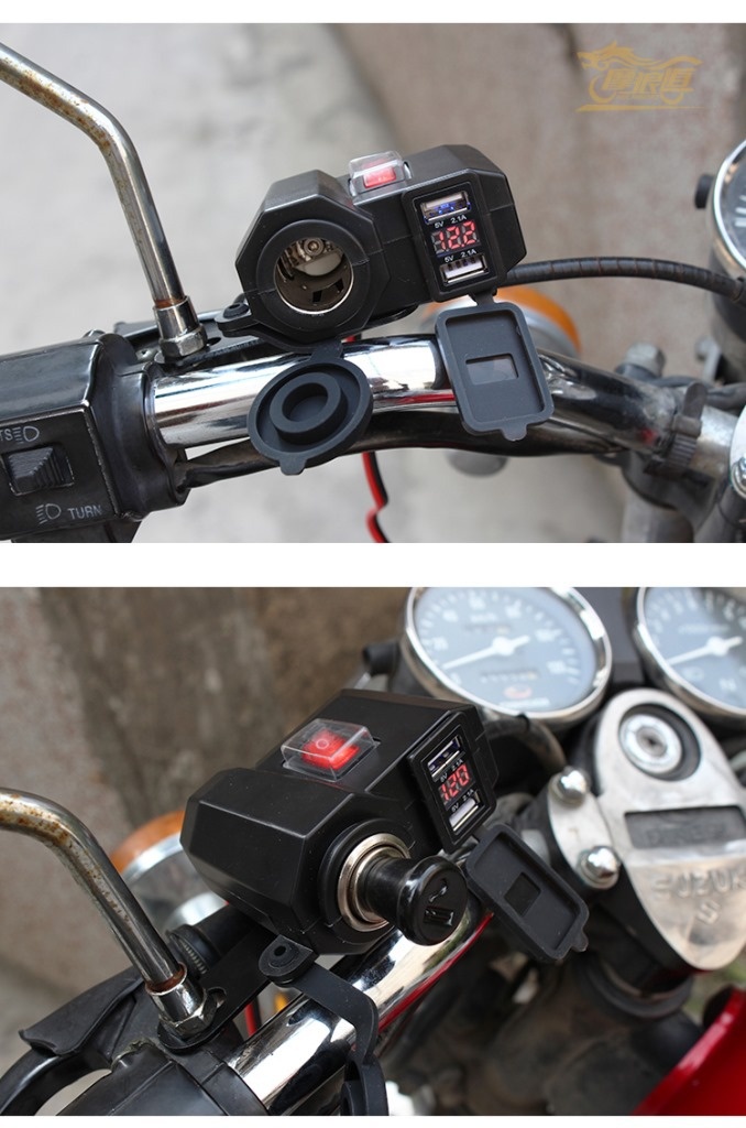 Motorfiets digitale display mobiele telefoon 12V USB autolader waterdicht_voghion.com