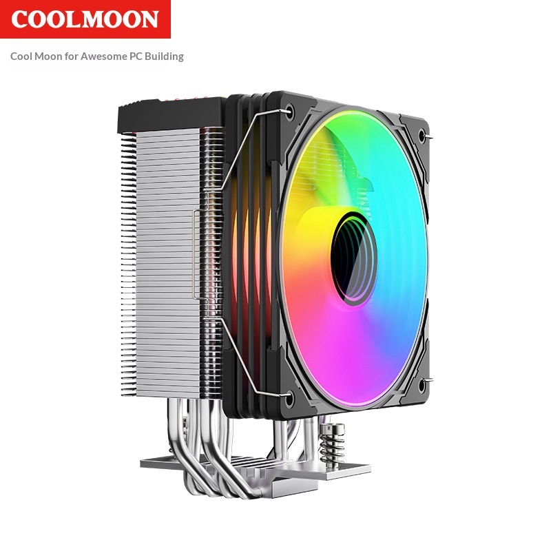 Coolmoon Computer Digital 4 Copper Tube Radiator ARGB Synchronized Temperature Display Multi-Platform AMD Tower CPU Fan_voghion.com