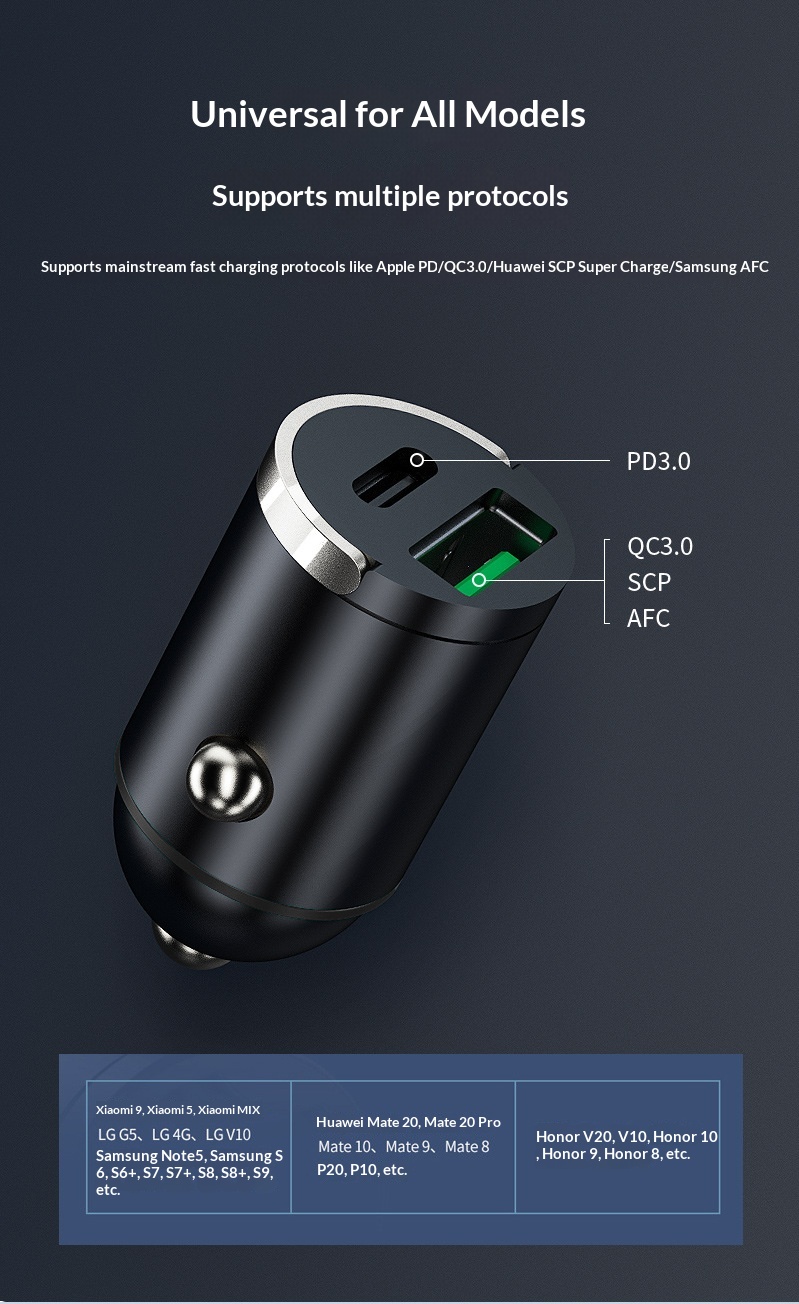 100-W-Super-Schnellladekopf, Mini-Unsichtbares Ladegerät, Kfz-Zigarettenanzünder-Adapterstecker (1 auf 2)_voghion.com