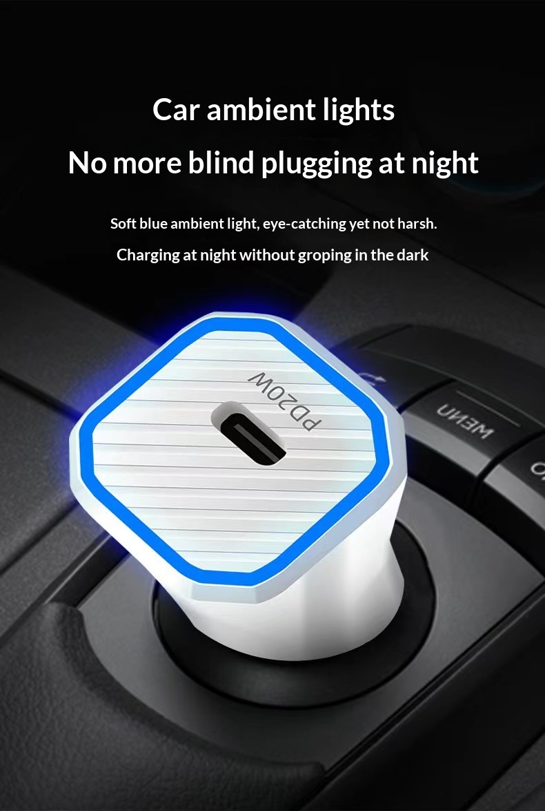 Caricabatterie da auto transfrontaliero a doppia porta PD Type-C e porta USB singola, con connettore di ricarica rapida multifunzione da 38W/20W._voghion.com