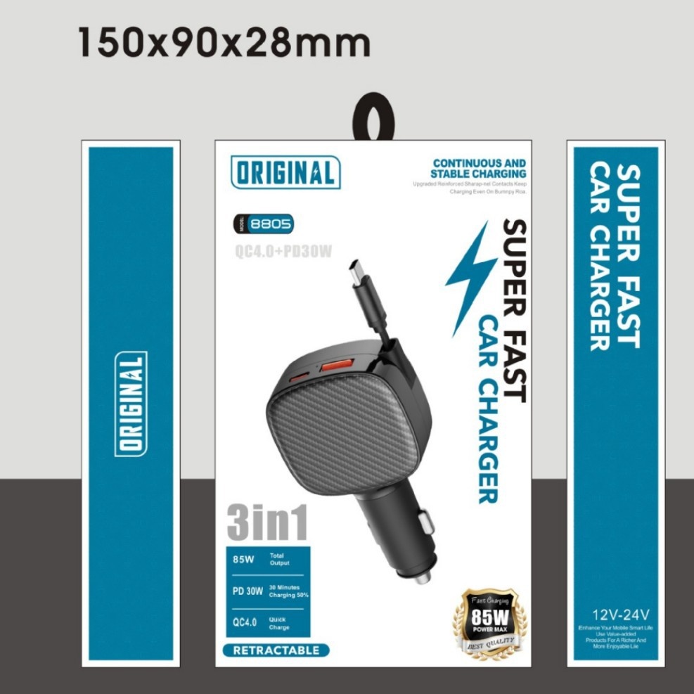 Cross-border Bestseller: Retractable PD30W 3-in-1 Charger, Multifunctional Three-way Super Fast Charging Car Charger QC4_voghion.com
