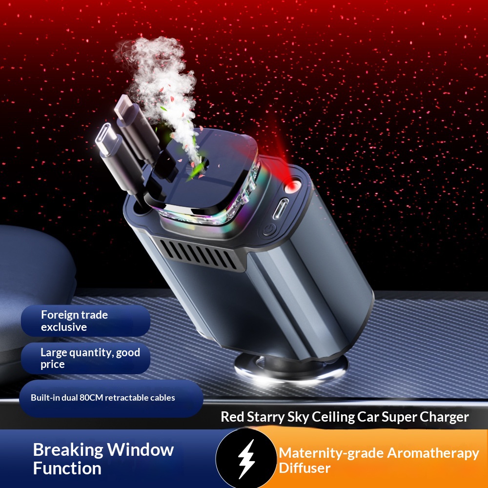 Factory Direct Sale: New Multifunctional Car Charer With Starry Sky Ambient Liht/frarance Diffuser/super Fast_voghion.com