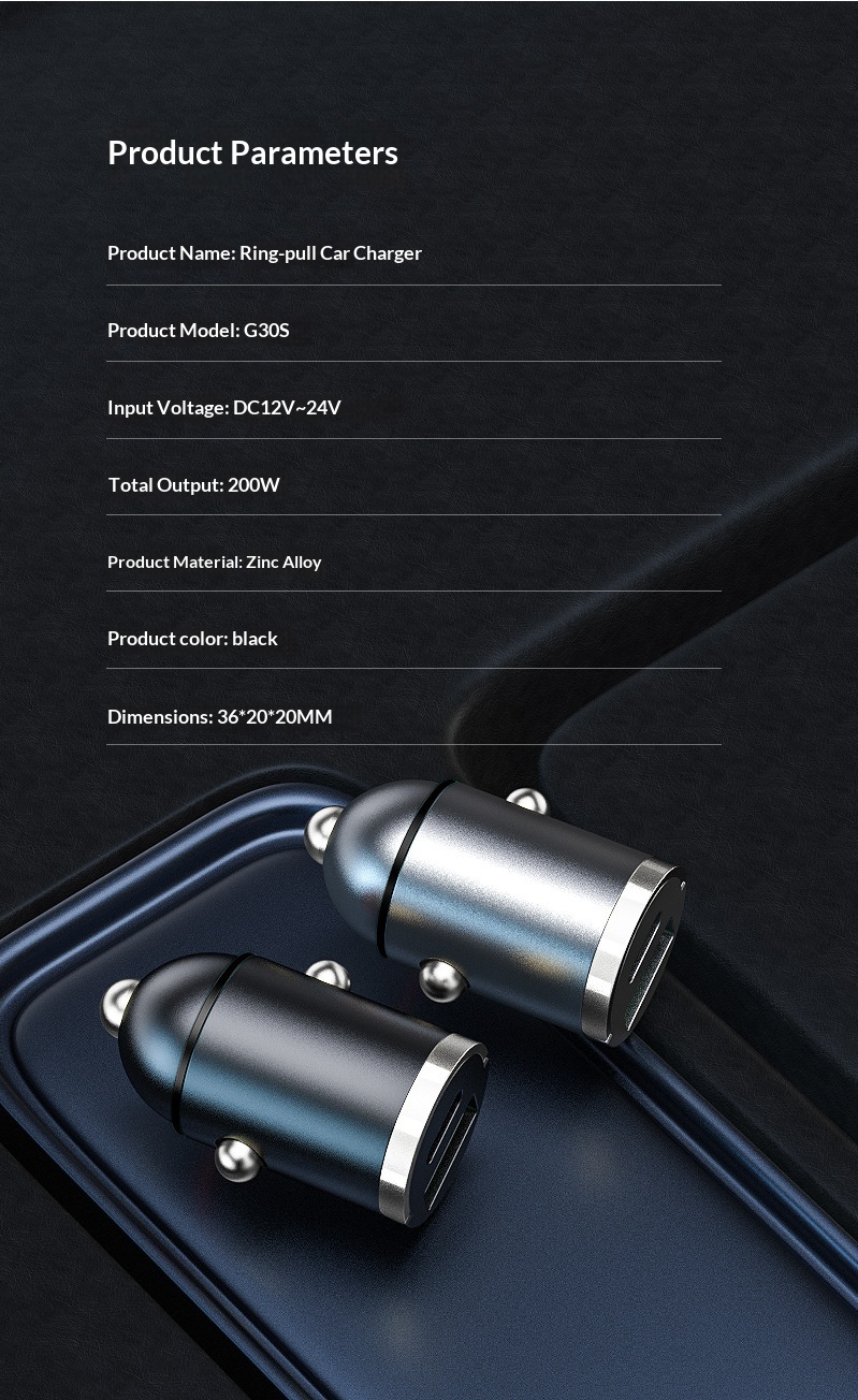 100-W-Super-Schnellladekopf, Mini-Unsichtbares Ladegerät, Kfz-Zigarettenanzünder-Adapterstecker (1 auf 2)_voghion.com