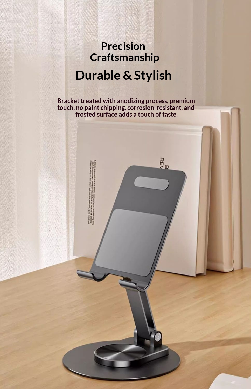 Supporto da tavolo in metallo girevole, pieghevole e regolabile in altezza per telefono e tablet, modello 2025, nuovo e pratico._voghion.com