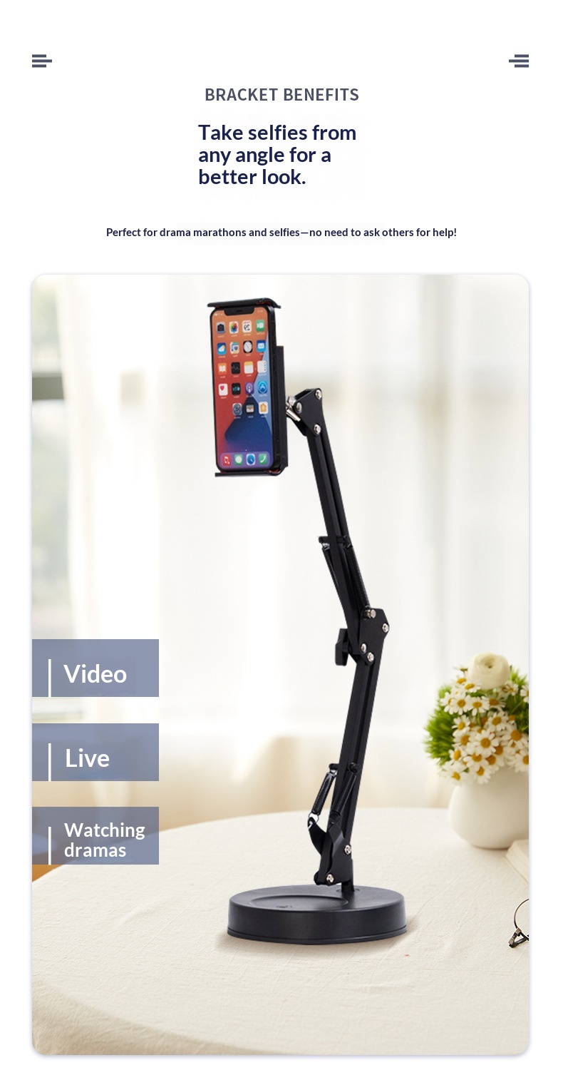 Desktop Cantilever Tablet Metal Live Streaming Overhead Shooting Lazy Watching Universal Foldable Telescopic Bedside_voghion.com