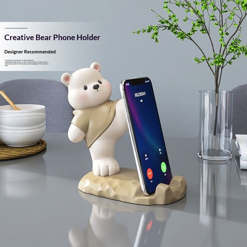 Support de téléphone ours mignon, décoration de bureau, objet anti-stress et apaisant, cadeau idéal pour les filles paresseuses_voghion.com