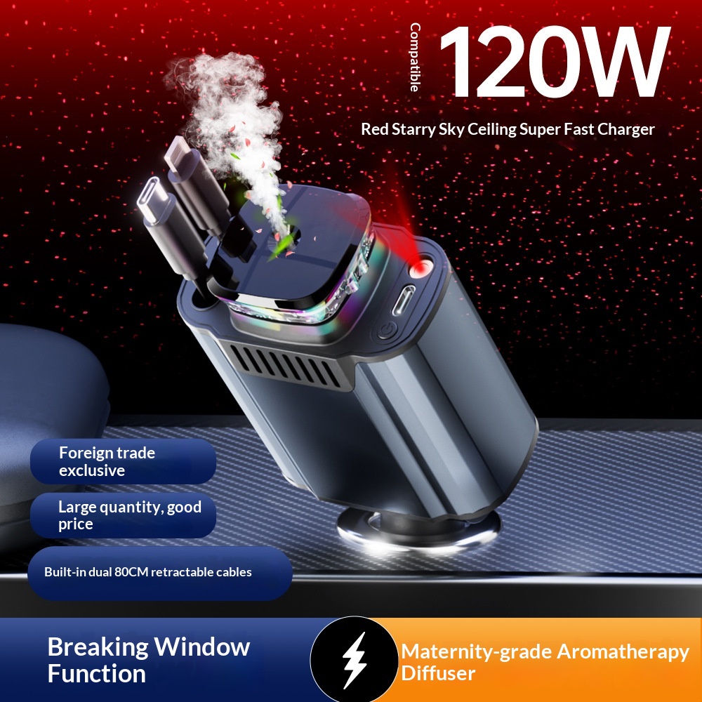 Factory Direct Sale: New Multifunctional Car Charer With Starry Sky Ambient Liht/frarance Diffuser/super Fast_voghion.com