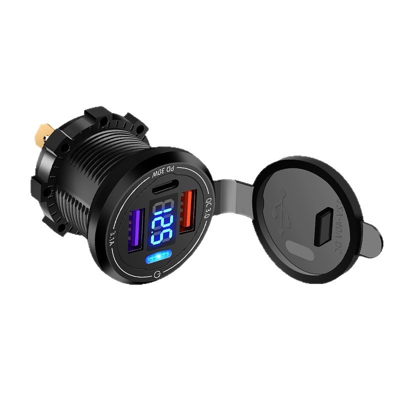 Neues wasserdichtes Motorrad-Autoladegerät mit zwei USB-Anschlüssen, PD-Superschnellladefunktion und Digitalanzeige_voghion.com