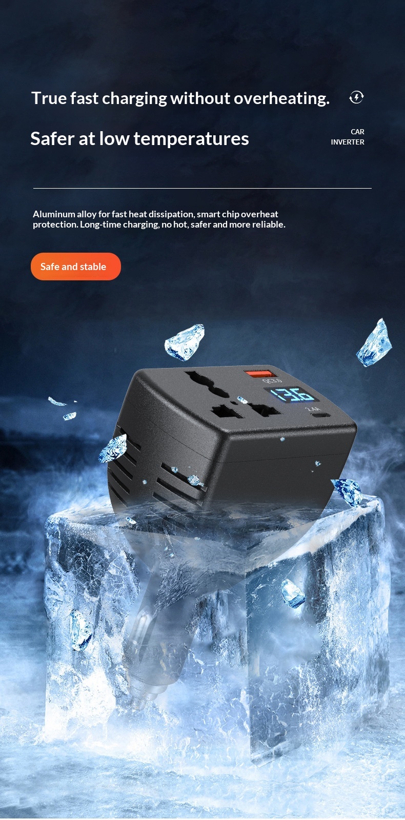 Caricabatterie ad alta potenza da 150 W, ricarica super rapida, multifunzione con display digitale della tensione, inverter per auto._voghion.com