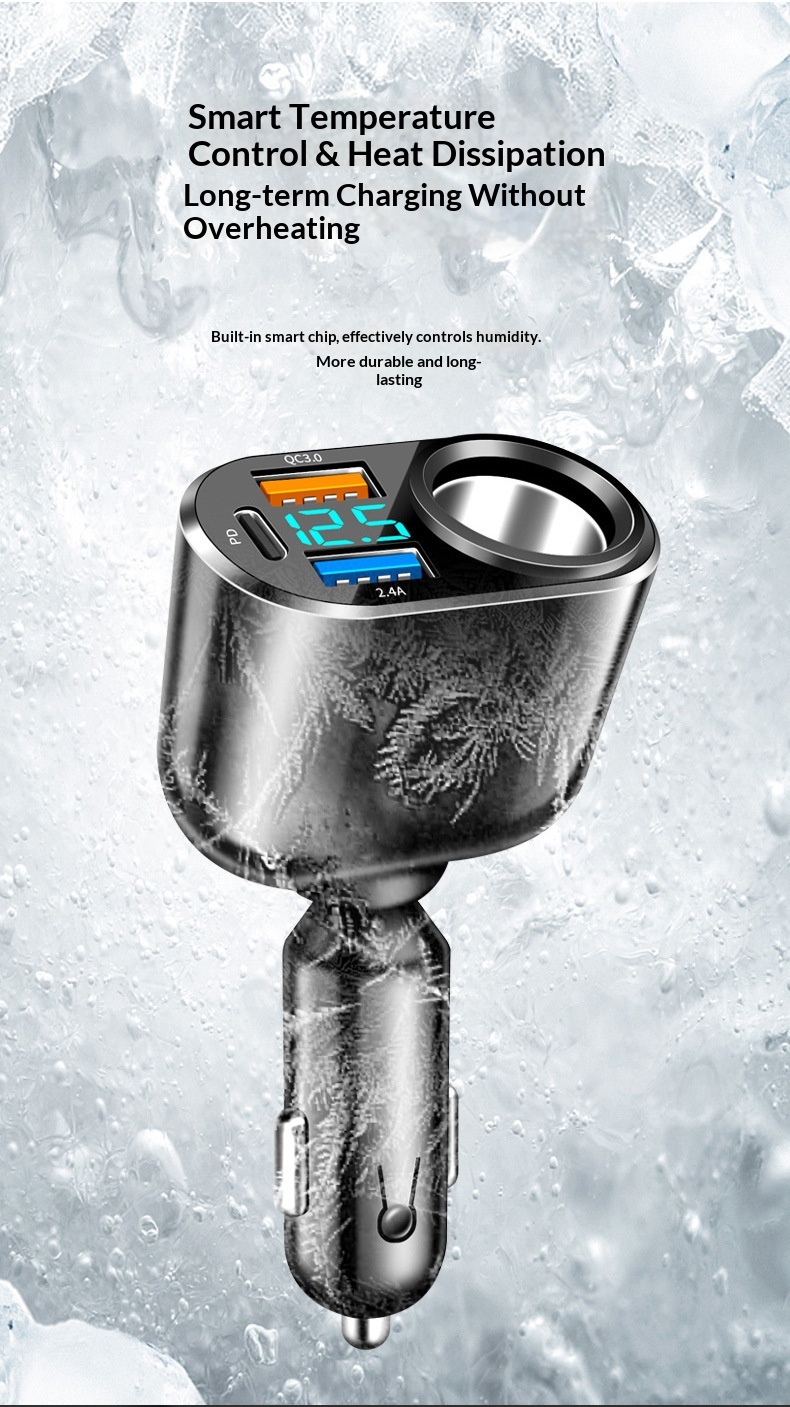 Auto oplader met dubbele usb type-c en digitaal display_voghion.com