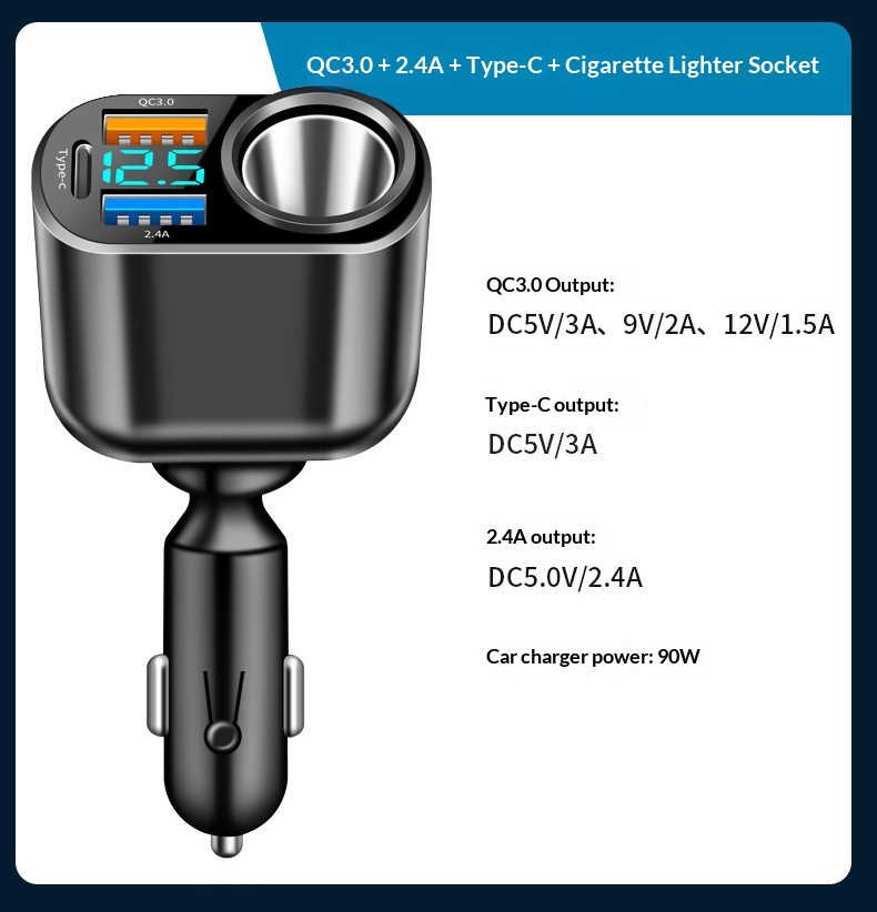 Auto oplader met dubbele usb type-c en digitaal display_voghion.com