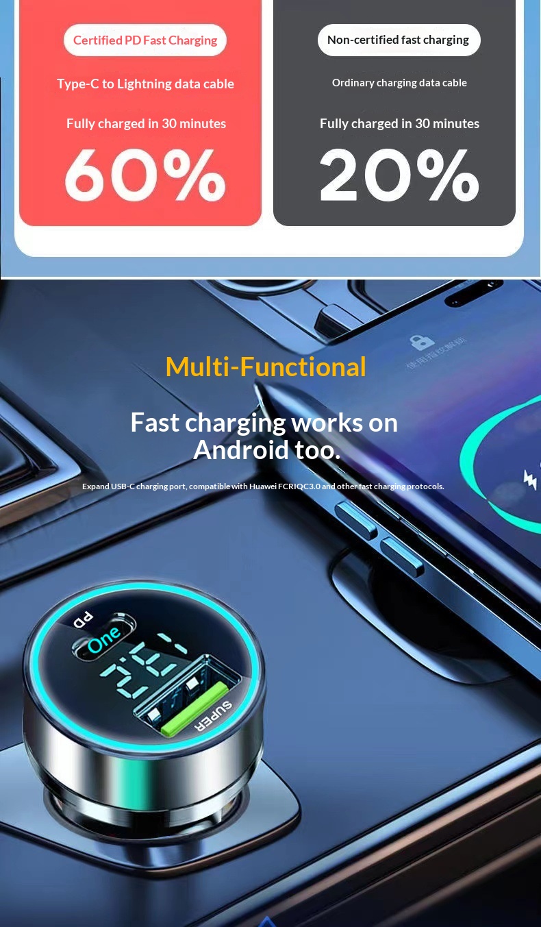 Charger Super Fast One-to-Two Cigarette Lighter USB Adapter Multi-Function Car Phone Flash Charging_voghion.com