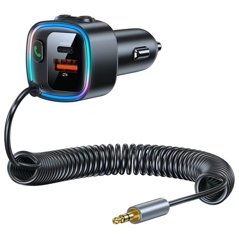 Bluetooth Fm Transmitter Car Charger With Audio Cable 2-in-1_voghion.com