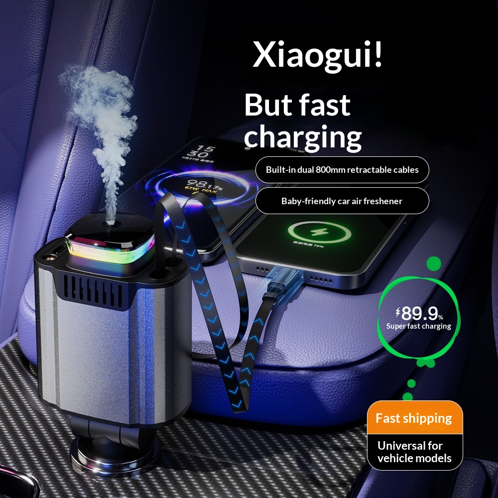 Chargeur USB multifonctionnel 120 W rétractable à charge rapide avec projection de ciel étoilé et veilleuse LED d'ambiance pour voiture_voghion.com