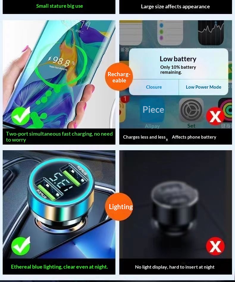 New Super Fast One-to-Two Flash Charging Cigarette Lighter Adapter Plug Dual USB Car Charger For Phones_voghion.com