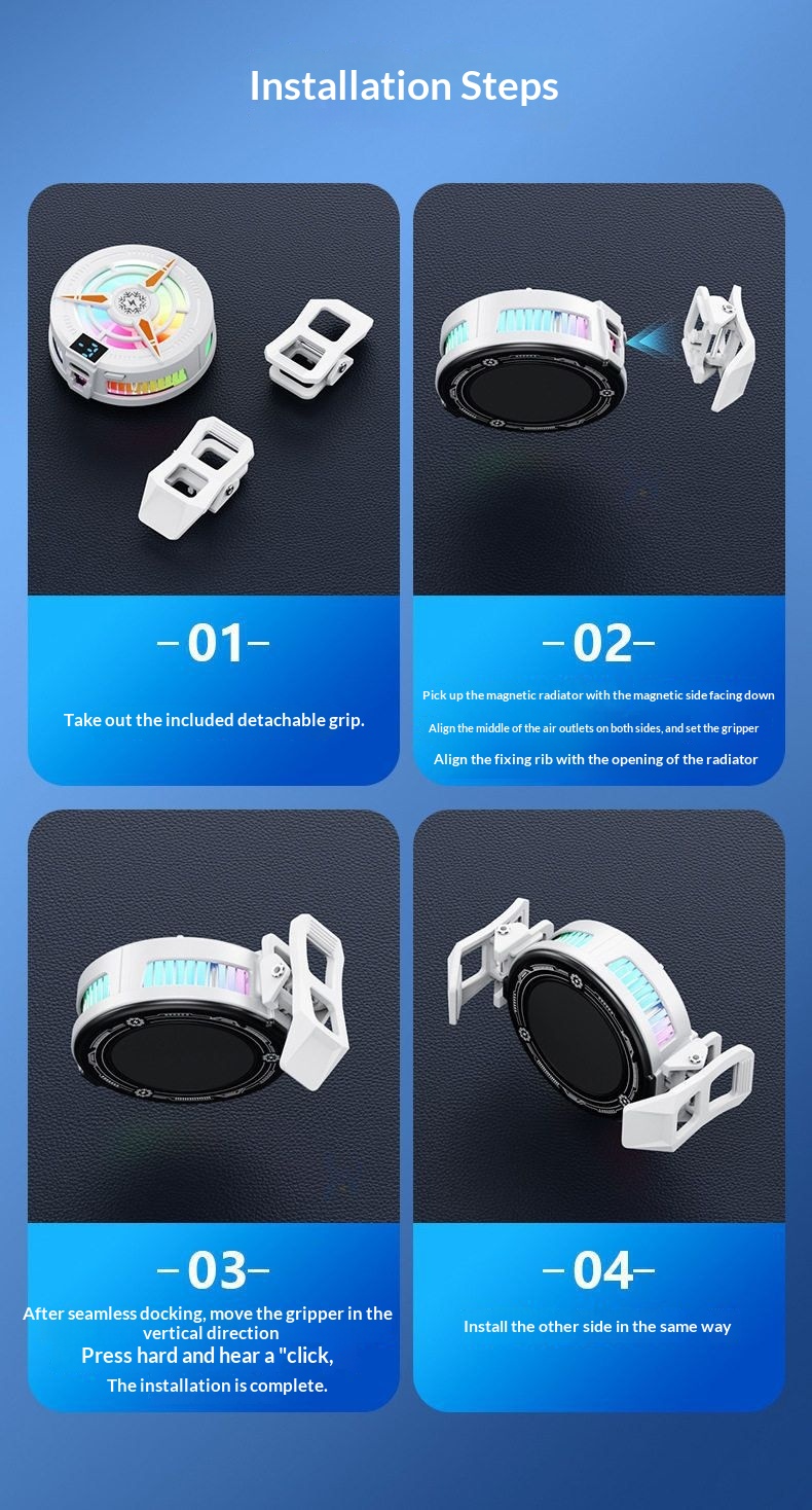 Magnetische telefoonkoeler met clip aan de achterkant, halfgeleiderkoeling, temperatuurregeling in drie standen, digitaal display met uitgeschakelde verlichting._voghion.com