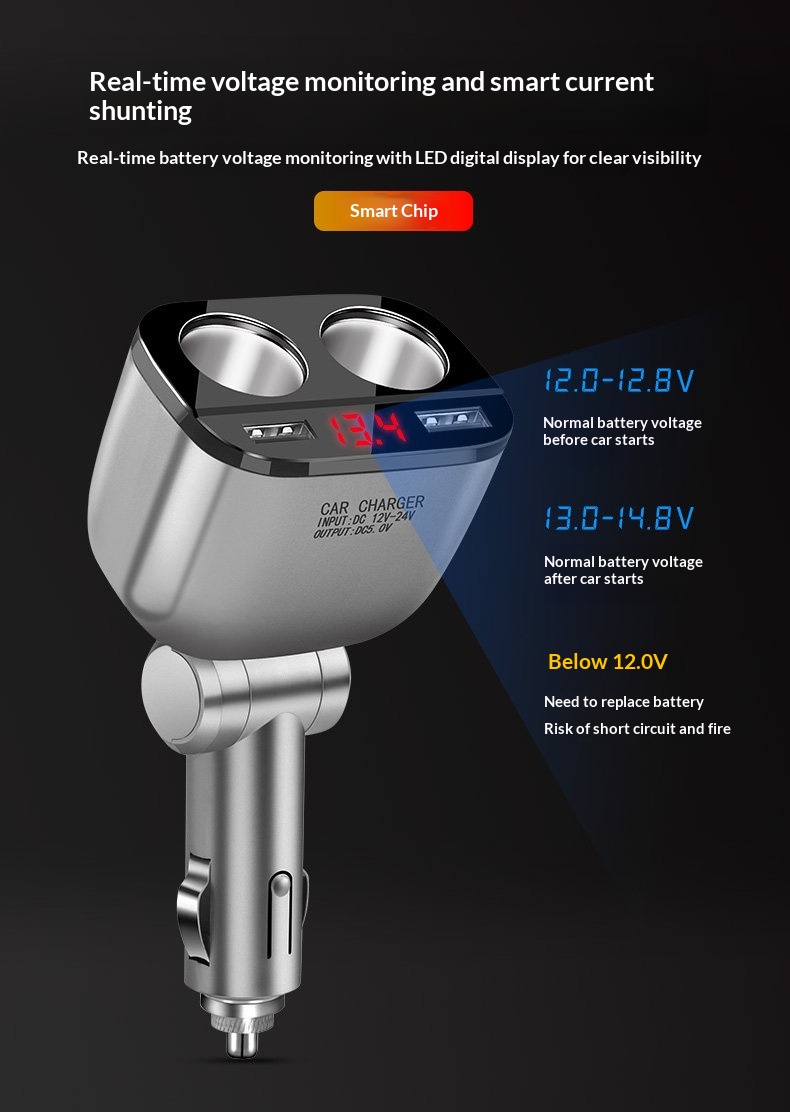 One-to-Three One-to-Two Cigarette Lighter Adapter USB Mobile Phone Multi-Function Car Charger_voghion.com