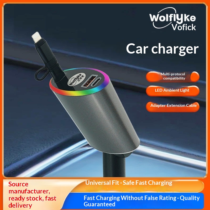 Yeni Araç Şarj Cihazı Hızlı Şarj Soketi 3'ü 1 Arada Geri Çekilebilir Kablo Çakmaklık 35W Süper Dönüştürücü Fiş_voghion.com